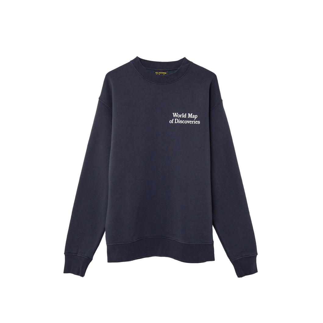 PUBLIC POSSESSION Worldmap Of Discoveries Crewneck Navy